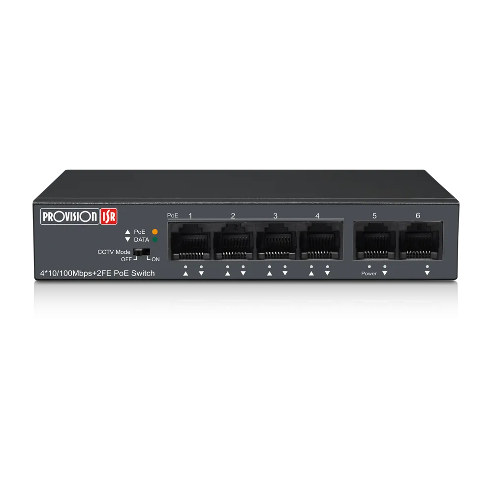 4-port 10/100Mbps PoE switch, 2-port uplink, 60W