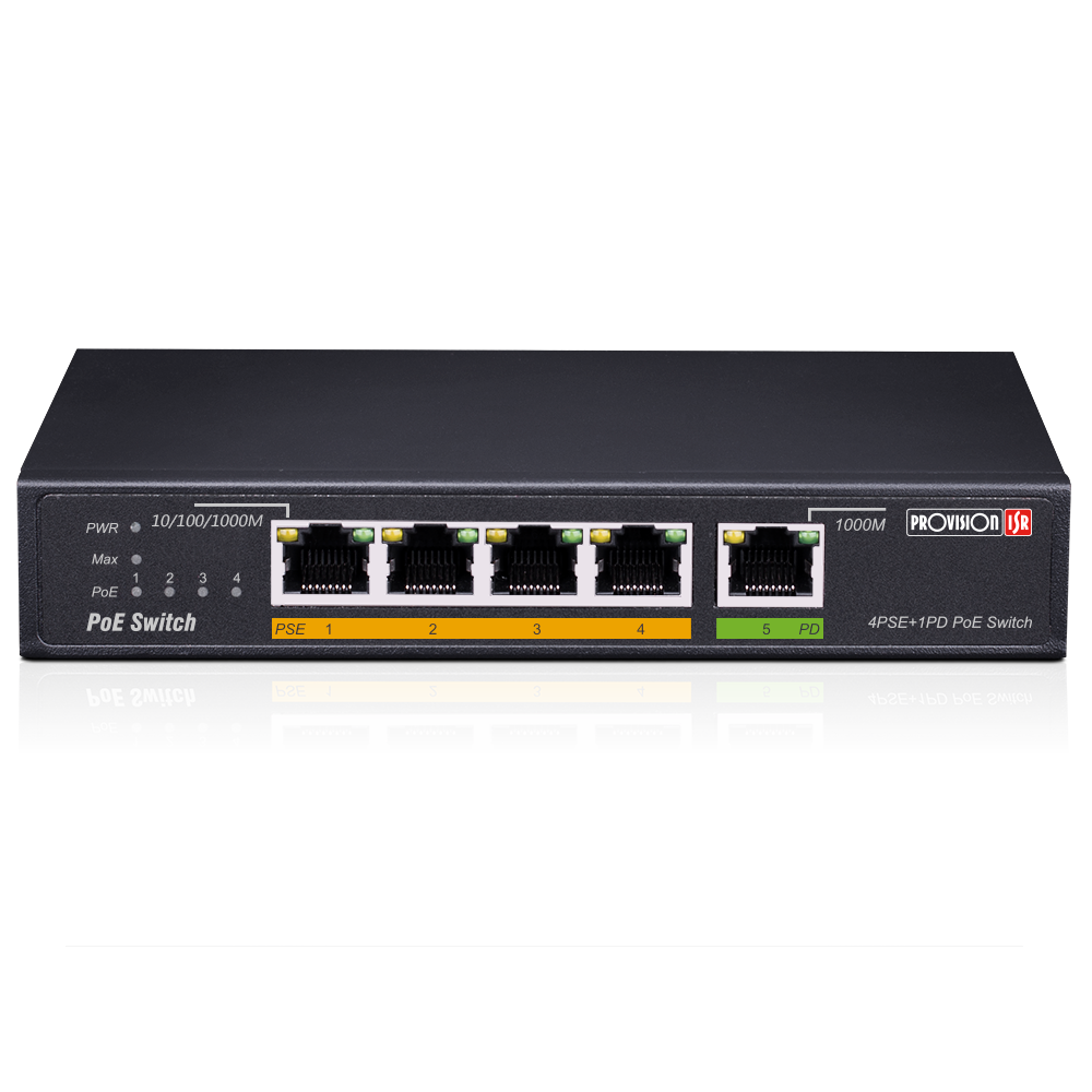 4-port Giga PoE switch, 1G uplink port, 55W