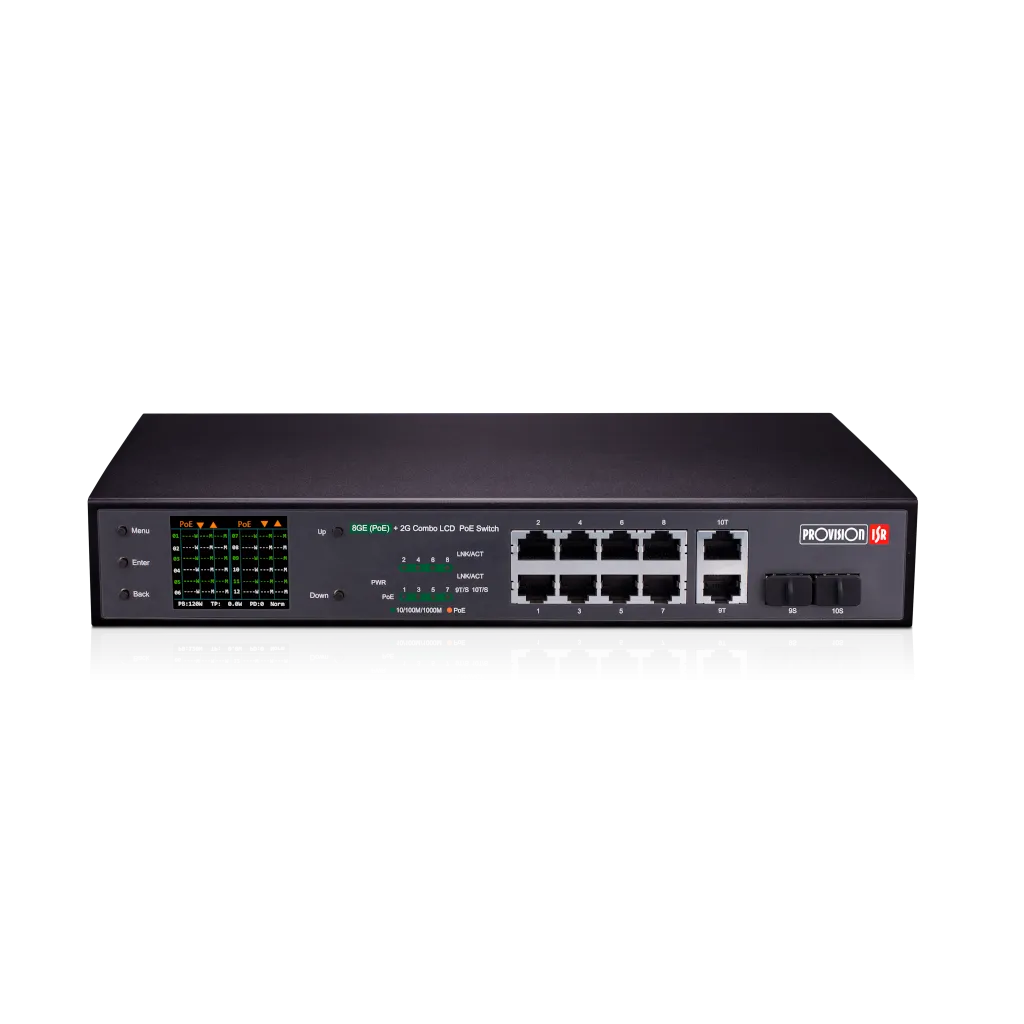 8-port Giga PoE switch, 2x2G uplink port, 120W LCD
