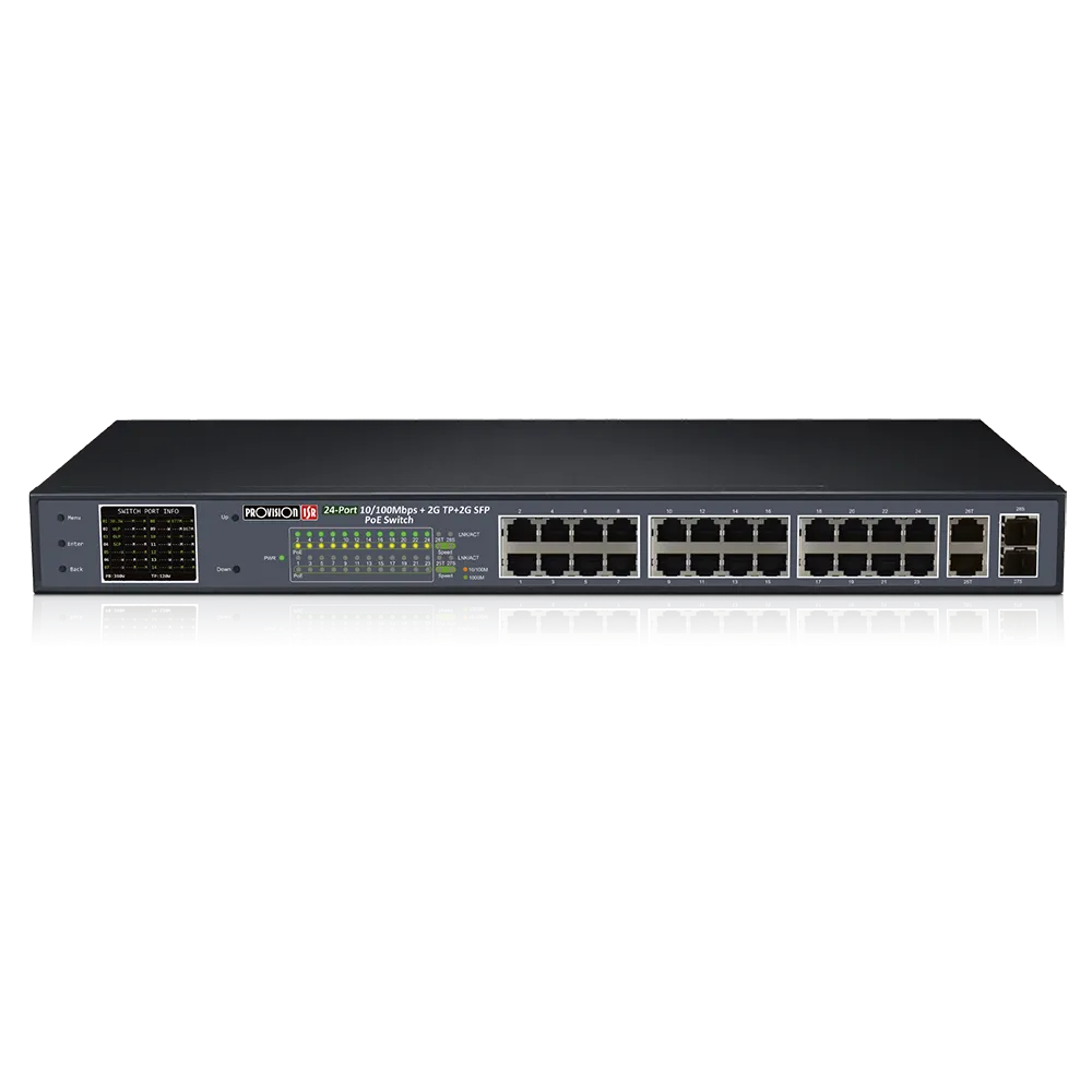 24-port unmanaged PoE switch, 2-port 1000mbps uplink, CCTV mode, 370W