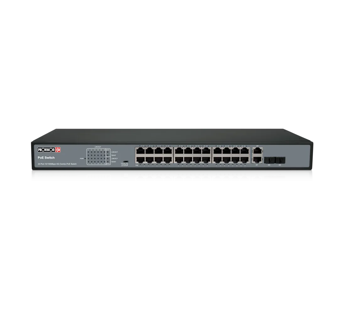 24-port unmanaged PoE switch, 2-port 1000mbps uplink, 370W
