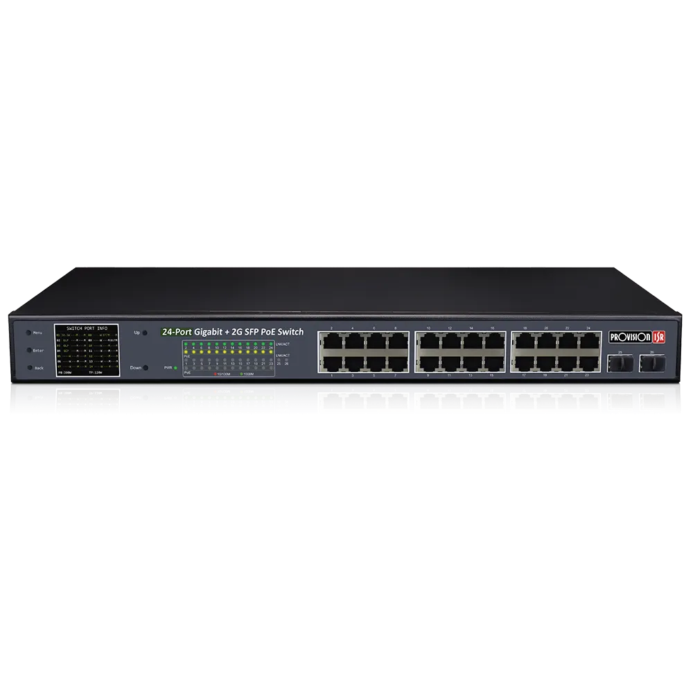 24-port Giga PoE switch, 2-port 1000mbps uplink, 370W
