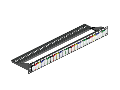 1U SIJ Colour Coded inline panel with management suitable for up to 24 snap in jacks BLACK